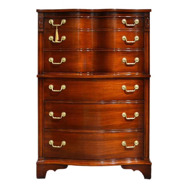 Vintage Georgian Style Mahogany Tall Chest of Drawers With Brass Bail Hardware For Sale