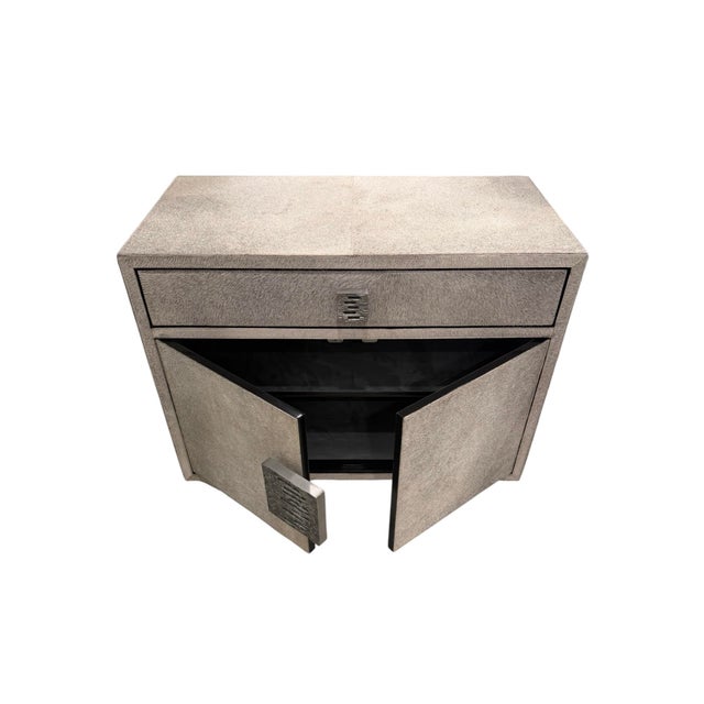 Metal Studio a Home by Global Views “Metro” Nightstand in Gray Hair-on-Hide. For Sale - Image 7 of 12