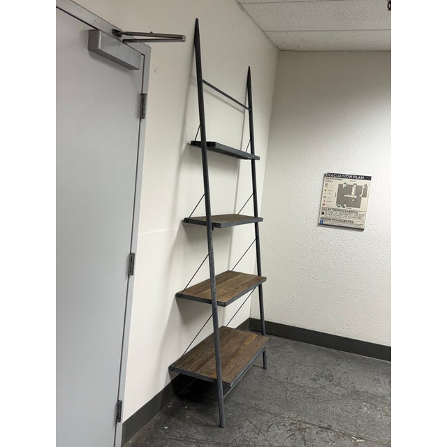 Restoration Hardware Restoration Hardware Industrial Leaning Wood & Metal Shelving Unit For Sale - Image 4 of 12
