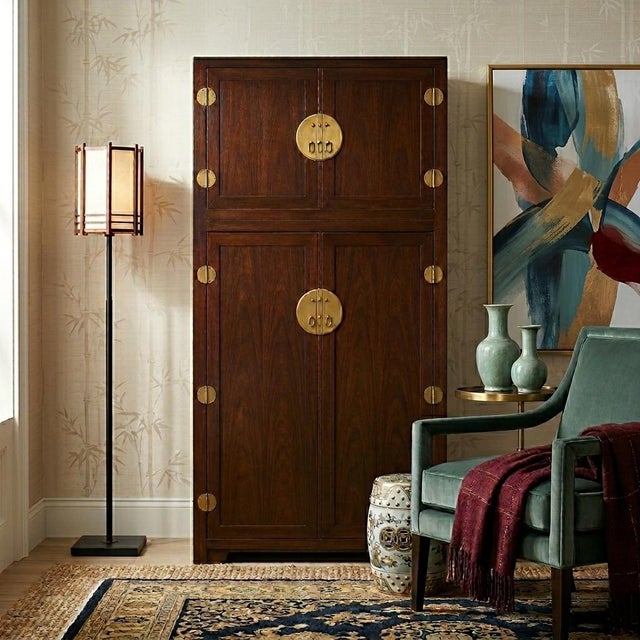 1970s Michael Taylor for Baker Asian Modern Mahogany & Brass Cabinet Chest Dry Bar For Sale In Atlanta - Image 6 of 6
