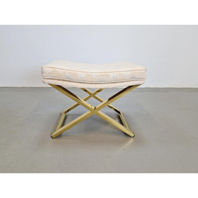 Metal Vintage Regency Brass Cross Stool, Italy, 1970s For Sale - Image 7 of 11