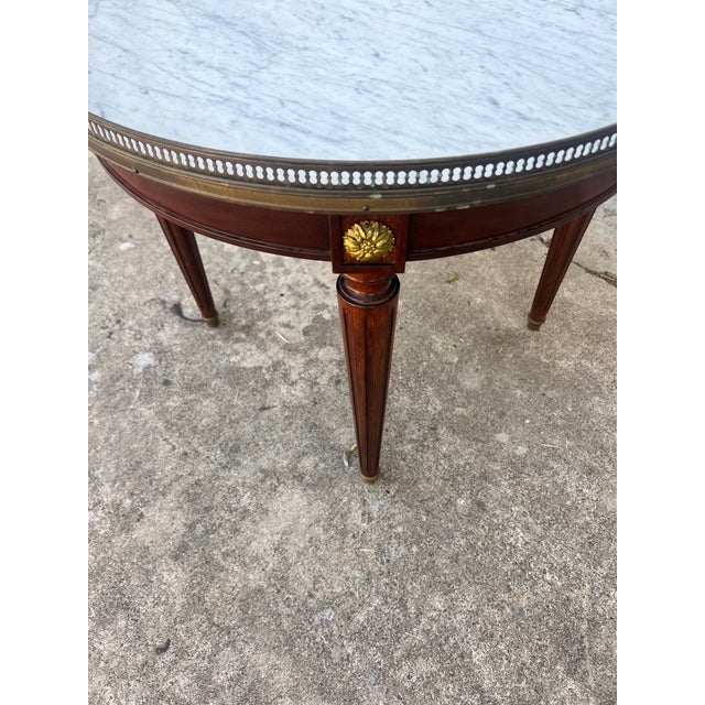 Brass French 19th Century Louis XVI Mahogany Oval Bouillotte Marble Top Side Table For Sale - Image 8 of 8