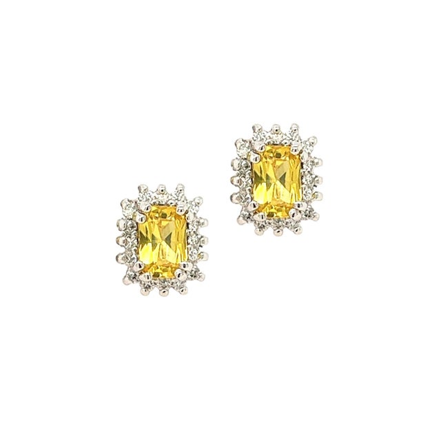 Natural Sapphire Diamond Stud Earrings 14k W Gold 1.71 TCW Certified For Sale - Image 11 of 17