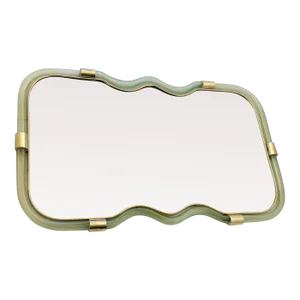 Contemporary Horizzontal Wave Mirror in Green and Gold "Torchon" Torciglione Murano Style Glass