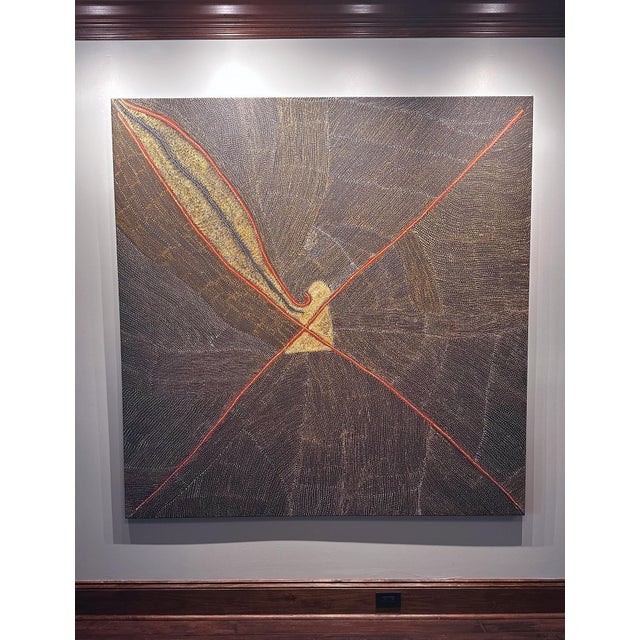 A significant contemporary aboriginal painting by Kathleen Petyarre (1940-2018) in 2010. The painting was a rare oversize...