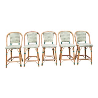 French Bistro Counter Stools by Tk Collections (Rattan & Rilsan) - Set of 5 For Sale