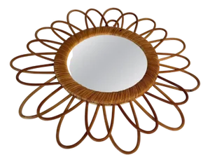 Mid-Century French Riviera Rattan and Bamboo Rond Wall Mirror, Italy, 1960s