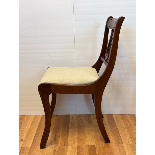 1940s Mid-Century Duncan Phyfe Style Carved Mahogany Lyre Back Side Chairs - A Pair For Sale - Image 5 of 12