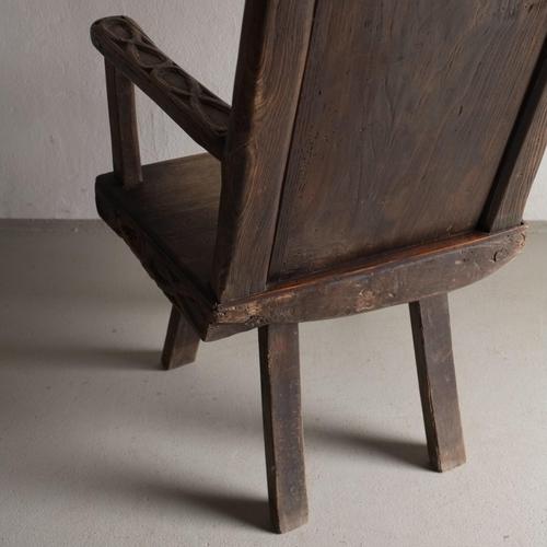 Antique Primitive Carved Oak Armchair, Belgium For Sale - Image 13 of 16