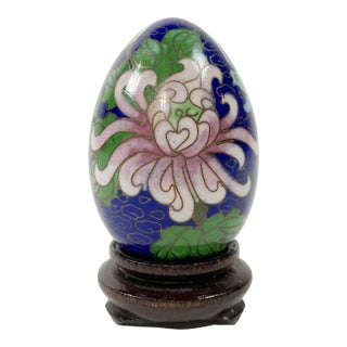 Vintage Cloissone Egg on Wood Stand For Sale