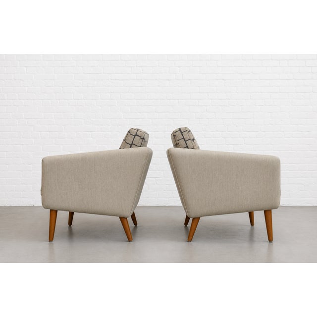 1960s Pair - Danish Mid Century Modern Teak + Wool Armchairs, C. 1960’s For Sale - Image 5 of 14