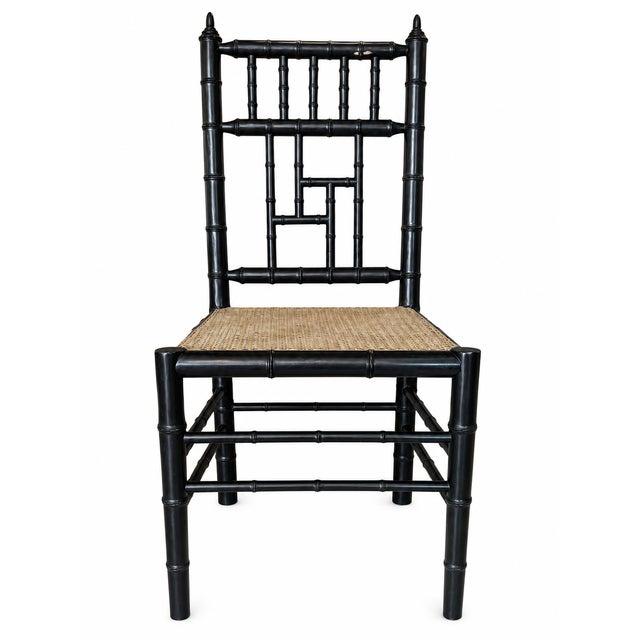 Late 20th Century Black Faux Bamboo Chinoiserie Cane Accent Chair For Sale - Image 10 of 10