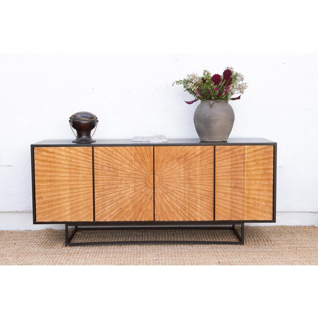 The Sunburst Sideboard Carved Teak Media Console For Sale - Image 10 of 10