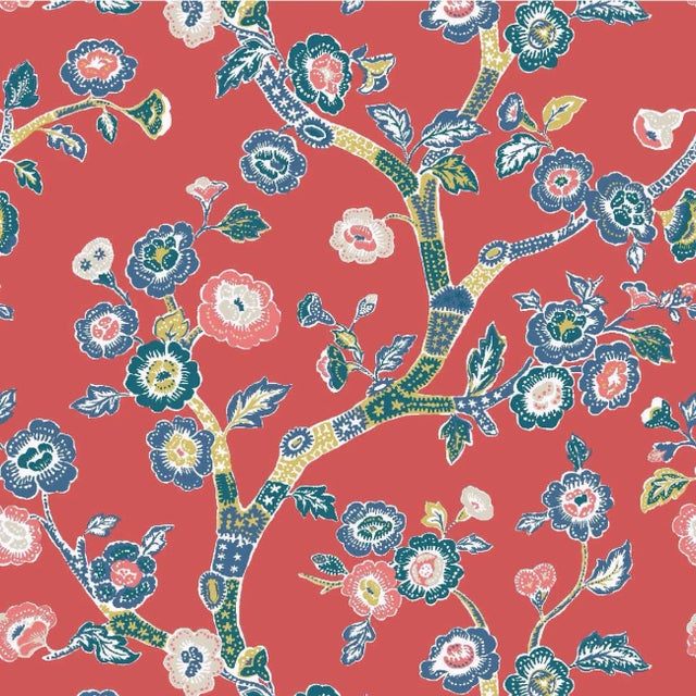 Temple Garden Lacquer Red Wallpaper Sample For Sale