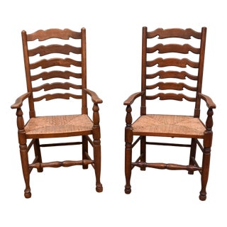 Oak Farmhouse Ladderback Armchairs, Set of 2 For Sale