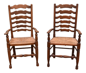 Oak Farmhouse Ladderback Armchairs, Set of 2