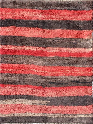 Vintage Tulu Rug From Turkey in Charcoal and Red With Stripe Design, Minimalist Design
