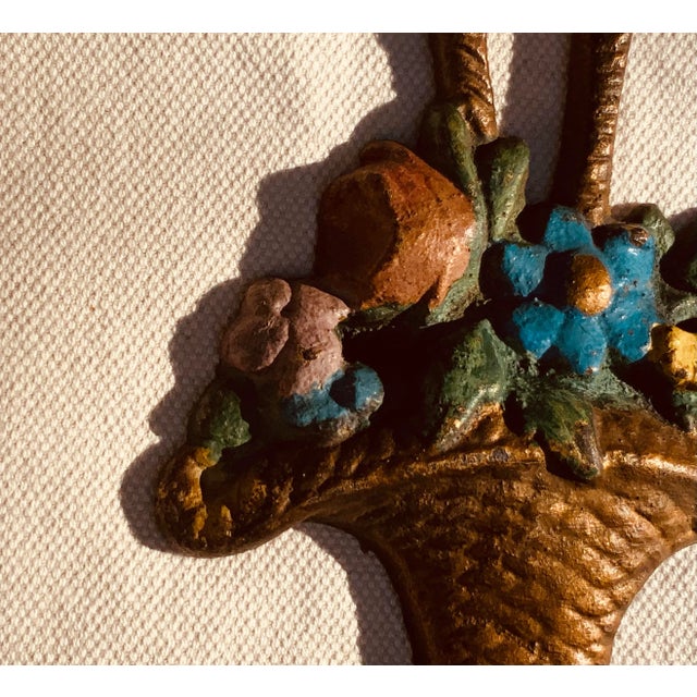 Antique Cast Iron Floral Basket Doorstop - Hand-Painted, Circa 1900 For Sale - Image 6 of 11
