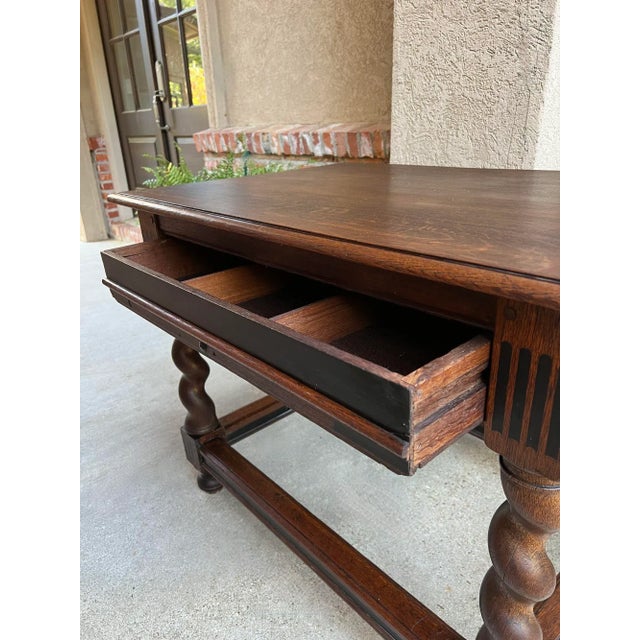 Antique English Sofa Side Table Barley Twist Ebonized Library Desk Carved Oak For Sale - Image 12 of 12