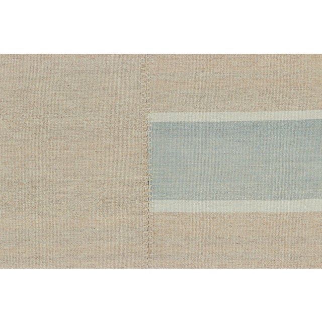 Contemporary Rug & Kilim’s Contemporary Kilim,Textural Stripes in Beige, Taupe and Light Blue For Sale - Image 3 of 7