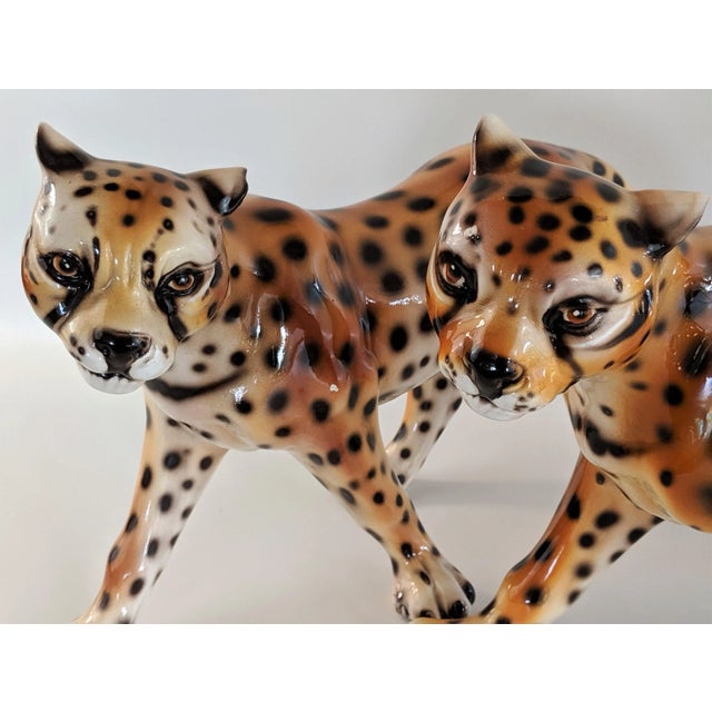 1970s Vintage Ceramic Cheetah Leopard Figurines - a Pair For Sale In Miami - Image 6 of 13