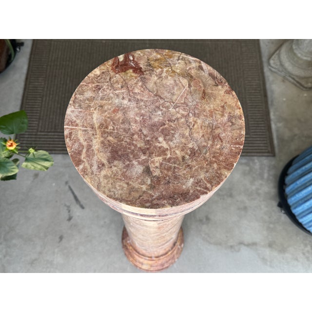 1980s Fine Pink Italian Marble 40" Neoclassical Pedestal Column Ft. Breccia-Style Veining For Sale - Image 4 of 18