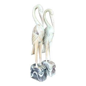 Vintage Boho Carved Wood Crane Statues - a Pair