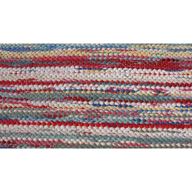 Mid 20th Century Large Colorful American Braided Rug With Horizontal Stripes and Fringe Detail For Sale - Image 5 of 13