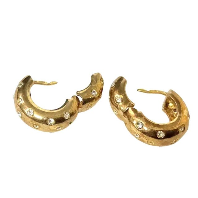 Mid 20th Century Gold-Plated 925 Sterling Silver Vermeil Hoop Earrings With Gemstones For Sale - Image 5 of 7
