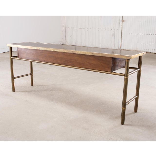Mastercraft Etched Bronze Burlwood Console or Writing Desk 6 Ft For Sale - Image 18 of 18