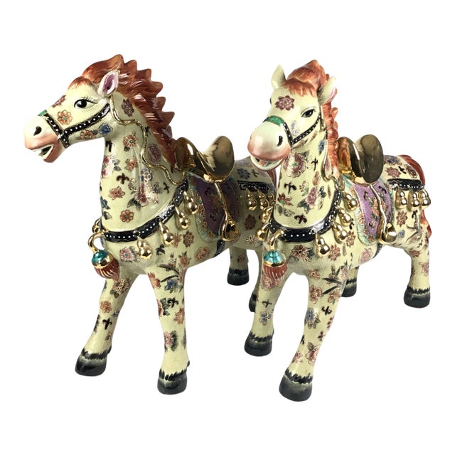 Vintage Chinese Porcelain Golden Horses - a Pair For Sale