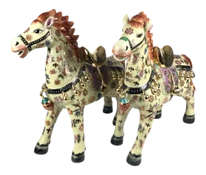Vintage Chinese Porcelain Golden Horses - a Pair