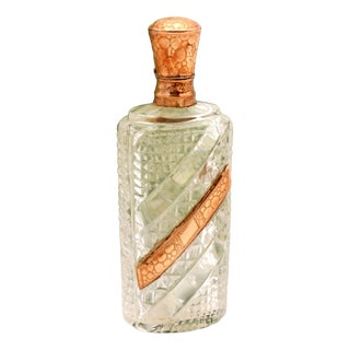 Perfume Bottle in Cut Glass with Gold Cap For Sale