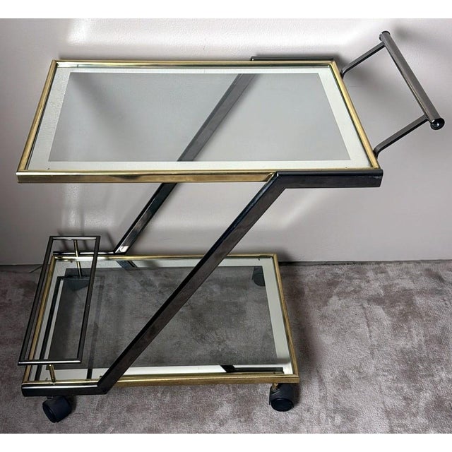 Mid 20th Century Italian Bar Cart in Burnished Steel and Brass For Sale - Image 4 of 18