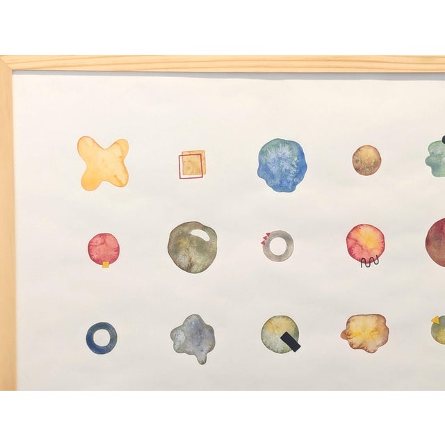 2020s Tina Ruyi "Little Blobs" Contemporary Colorful Watercolor Geometric Dot Grid Painting, 2024 For Sale - Image 5 of 11