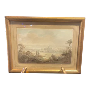 1849 Antique German Landscape Watercolor Painting by Casper Scheuren