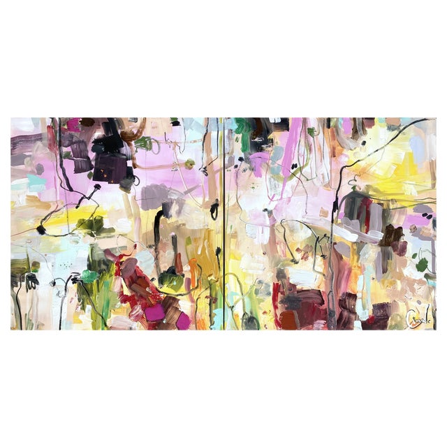 Maria Esmar, Dreaming of Montmartre, Mixed Media on Canvases, 2020s, Set of 2 For Sale