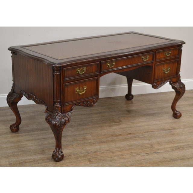 Sligh Ellis Line Mahogany Chippendale Style Claw Foot Leather Top