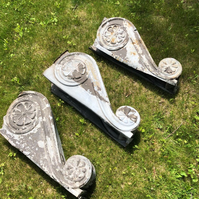 Antique Victorian Era Large 30" Zinc Distressed Decorative Corbels