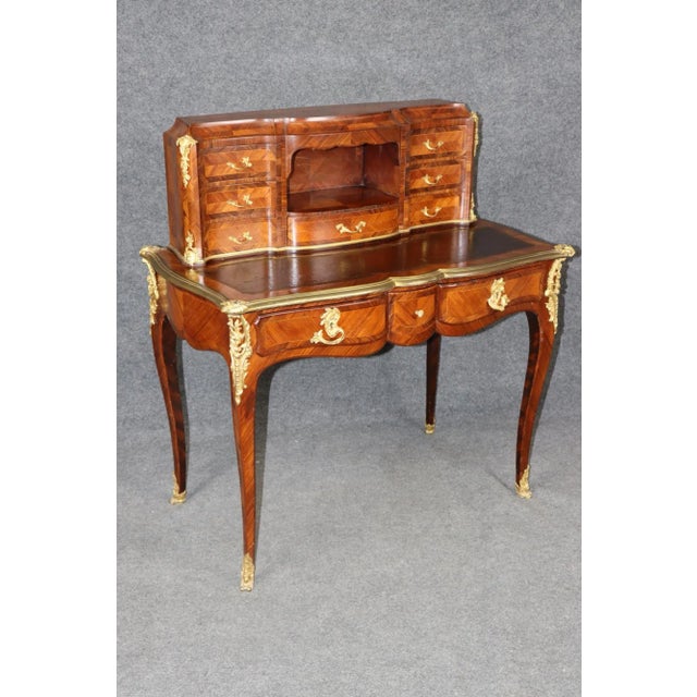 French Rare Kingwood, Bronze and Leather Top Ladies Desk by Leon Dromard For Sale - Image 3 of 15