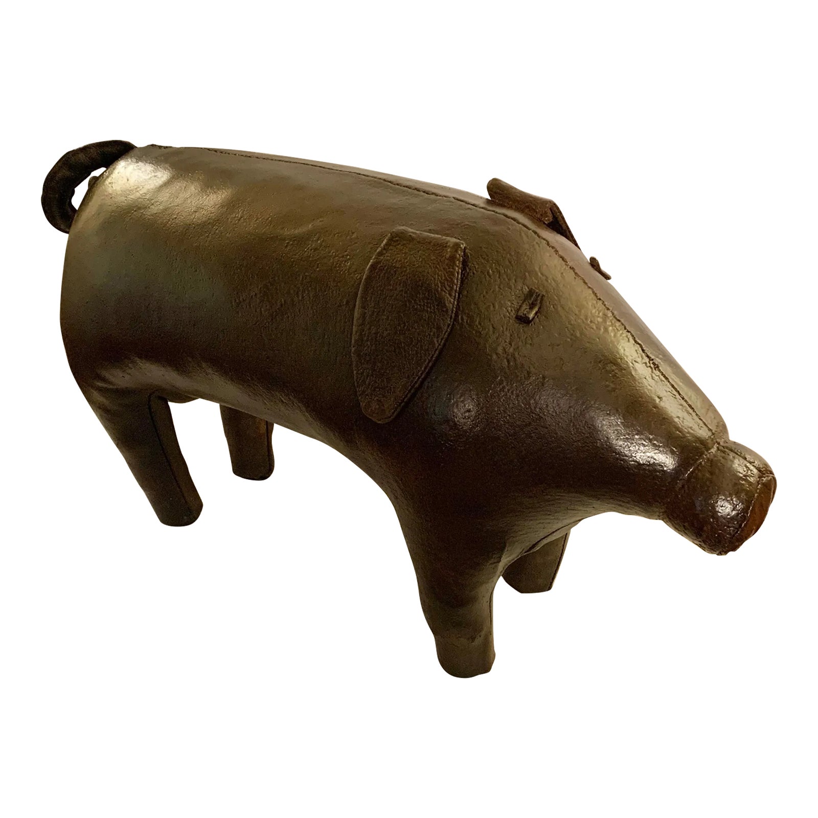 ば*ぃ様 60s〜OMERSA？レザーフットスツールpigヴィンテージインダスト A Dimitri Omersa (1927-1985) Leather Bulldog Footstool ca. 1970
