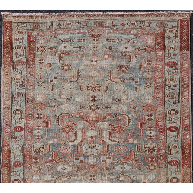 Textile Antique Persian Malayer Rug With Soft Blue Ground and Stylized Pattern 3'11 X 6'5 For Sale - Image 7 of 12
