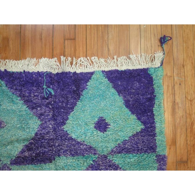 Folk Art Vintage Zabihi Collection Purple Green Turkish Shag Rug - 3'8" x 4'5" For Sale - Image 3 of 6