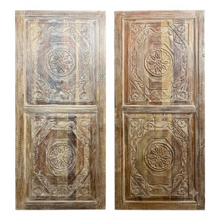 Hand-Carved Double-Sided Solid Wood Doors With Octagon Rosette Motif | Antique Architectural For Sale