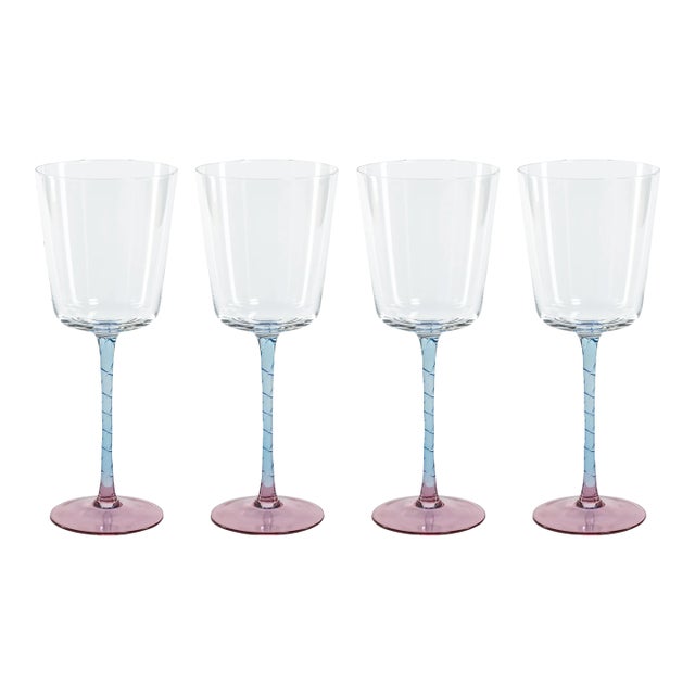 Sachi Pink & Blue Red Wine Glasses, Set of 4 For Sale