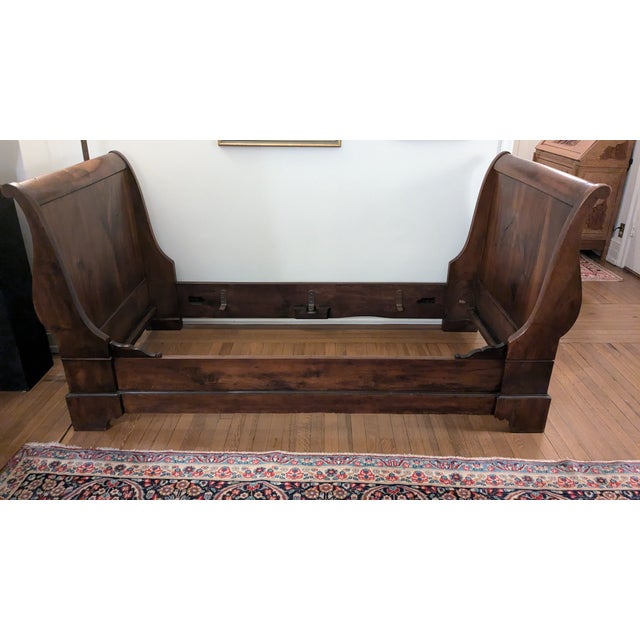 19th Century 19th Century French Sleigh Bed Complete With Custom Velveteen Mattress, Back & End Pillows For Sale - Image 5 of 13