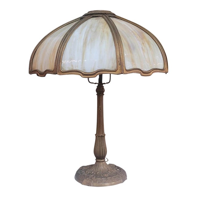 Antique Slag Glass Table Lamp For Sale