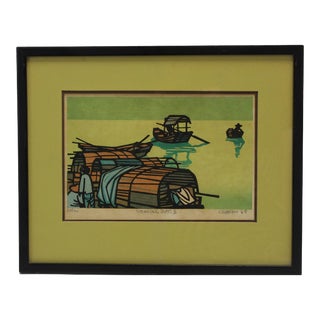 "Hong Kong Boats Ii" 1969 Woodblock Print by Clifton Karhu For Sale
