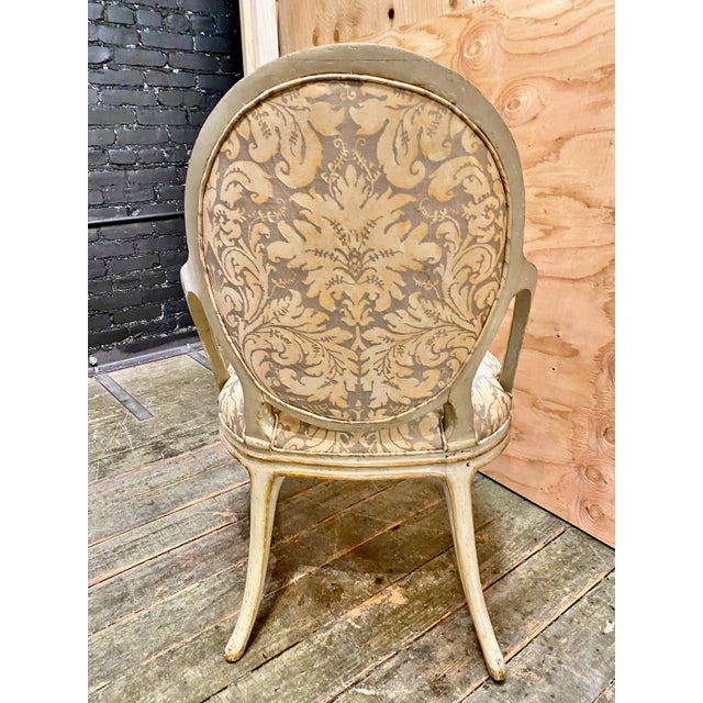 Linen Pair George III Open Arm Chairs in C. 1970's Fortuny For Sale - Image 8 of 12