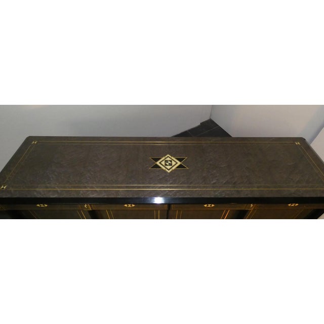 Black Louis XVI Style Hollywood Regency Sideboard in Burl Wood, Grey Lacquer and Brass, France, 1980s For Sale - Image 8 of 18